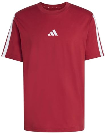 adidas Men's Essentials Three Stripes Single Jersey TEE, Active Maroon/White, XS