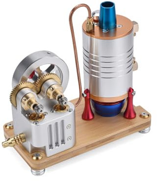 Joytopiaminds Vertikale Zweizylinder-Dampfmaschine aus Metall mit Kessel und dynamisch ausgewuchteter Kurbelwelle, Physik-Experimentierspielzeug für Erwachsene – RTR