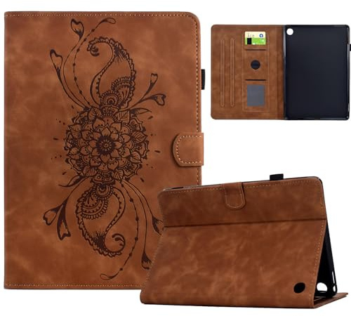 Coque Compatible avec Fire HD 8 2020/2022&Fire HD 8 Plus 2020/2022, Support Multi-Angle PU Cuir Étui Housse de Protection Souple en TPU avec Porte-Cartes (Brun)
