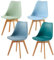 EGGREE 4er Set Esszimmerstühle im Skandinavischen Stil,4 Küchenstühle in Modernen Hellen Farben,Gepolstert in PU mit Buchenholz Beine, Eiscreme-Grün+Hellblau+Morandi Lichtblau+ Türkis