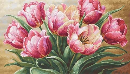 Kreuzstich Stickpackung Graziöse Tulpen, Zählmuster, 56x32cm