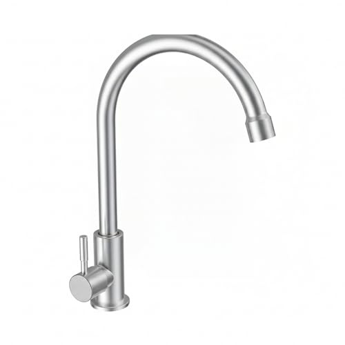 Faizee Home | Aqua Cool Küchenarmatur Chrom 29 cm – Einhebelarmatur mit 360° Auslauf | Kaltwasseranschluss, Messing, Modernes Design