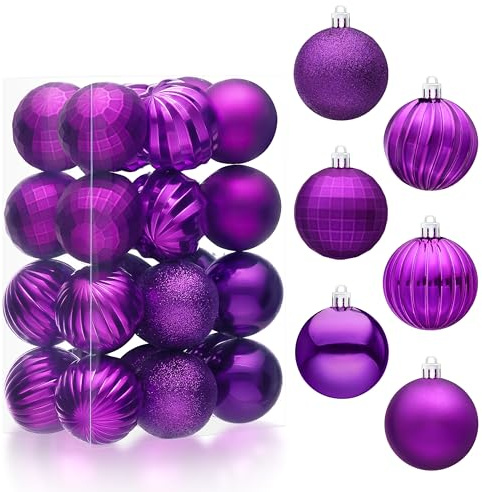 JOIEDOMI 24 Pcs Purple Christmas Balls Ornaments Set, 2.36 Christmas Tree Ornaments Shatterproof, Xmas Balls Hanging Decorations for Tree Wreath Garland Holiday Wedding Indoor Party Decor