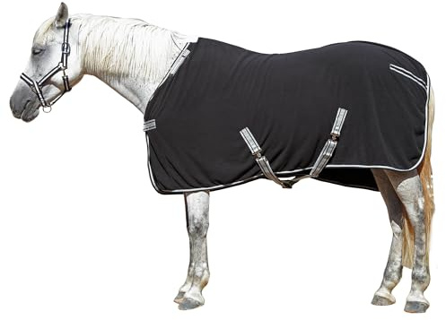 Fleece Horse Rug – Breathable Moisture-Wicking Cooler Rug with Adjustable Neck, Soft Anti-Pill Fleece Stable & Show Blanket for Post-Exercise Drying, Travel & Layering Black 6'9