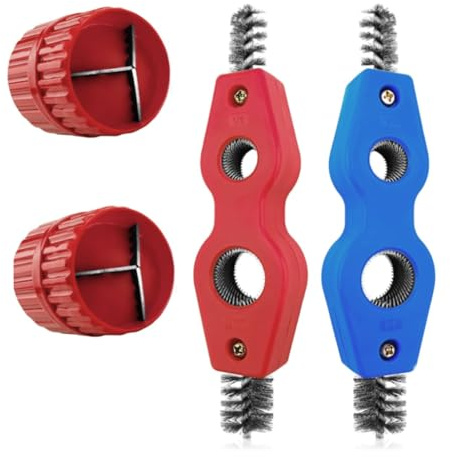 Flaroey Juego de 4 cepillos y escariadores para tubos de cobre: escariador y limpiador para tubos de cobre, cepillos para desbarbado de tubos 4 en 1