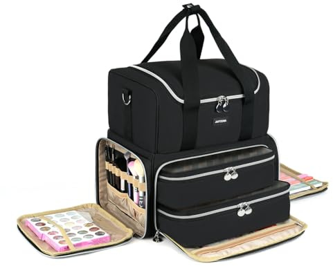 Jamiukro Trousse de Rangement Vernis à Ongles Extra Large pour 80 flacons et Lampe UV LED – Sac manucure avec 2 Pochettes Amovibles, Organiseur Nail Art et Sac de Voyage, Noir