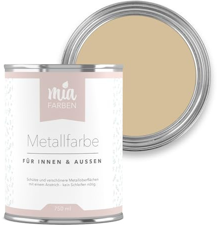 miafarben Metallfarbe ohne Schleifen matt 750ml (Mias Sandkorn) | Metalllack für innen und außen - rostschützend, wetterfest und wasserbasiert - für Zaun, Geländer & Gartenmöbel
