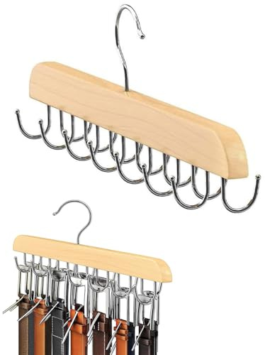 XinYangMao Gürtelaufhänger aus Holz mit 14 Haken - Multifunktionaler Kleiderschrank-Organizer für Gürtel, Krawatten, Schals & Schmuck
