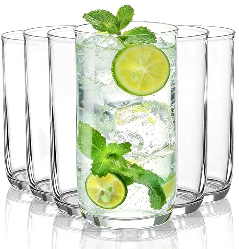 HOMQUEN Set de 6 Vasos de Alta Bola 400ml - Plástico Transparente PET, Ideales para Café Helado, Cerveza, Cóctel, Whisky, Soda, Té y Agua, Regalo Práctico