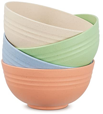 Chuboir Cereal Bowls, Set of 4, Dessert Bowls, Plastic, Lightweight Bowl Sets, Soups, Cereal Bowls, Reusable Bowls, Snack, Pasta, Salad, Fruit, Ramen, Kitchen, Picnic Bowl, BBQ Parties, Mixing Bowls