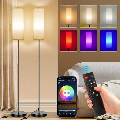 FRIDEKO HOME Stehlampe Wohnzimmer Modern RGB Dimmbar Smart Standleuchte | mit Fernbedienung Musikmodus Schwarz-Sockel für Büro Schlafzimmer