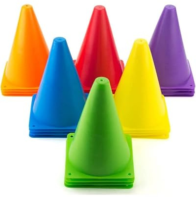 30 Pack Training Cones 18cm (7 Inch) - High Visibility Football Cones & Sports Field Markers - Durable Flexible Plastic Agility Cones for PE, Skating, Dog Training & Many Games - Multi Colour