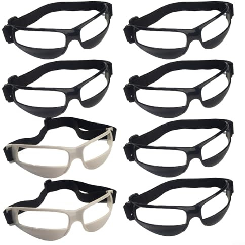 Alanmoship Basketball-Trainingshilfe, Dribbling-Brille für Head-Up-Dribbling und Sehverbesserung, leichte Kunststoffbrille mit verstellbarem elastischem Kopfband, 8-teilig
