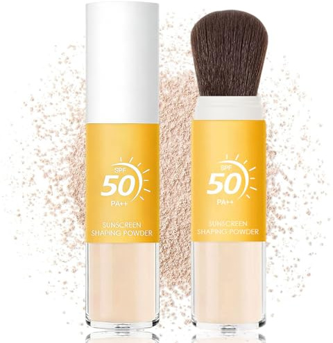 Poudre de Réglage de Crème Solaire Minérale, SPF 50 PA++, Longue Tenue | Poudre Solaire Transparente avec Brosse, Pour Visage et cuir Chevelu, Matifiante, Contrôle Brillance, Llégère et Respirante