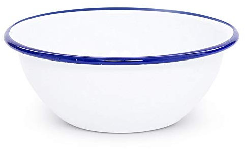 Crow Canyon Home Enamelware Cereal Bowl, 20 ounce, Vintage White/Blue (Single)