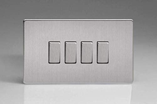 VARILIGHT - Brushed Steel - Screwless - 4-Gang 10A 1- or 2-Way Rocker Switch (Twin Plate) - XDS9S