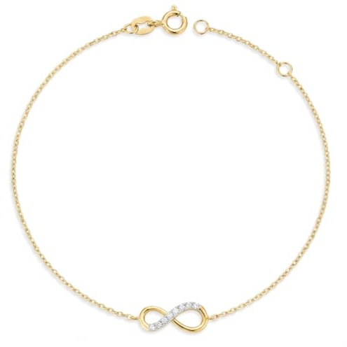 L 'Atelier d 'Azur - Damen-Armband aus echtem Gelbgold - Motiv Unendlichkeit - Besetzt mit Zirkonsteinen.