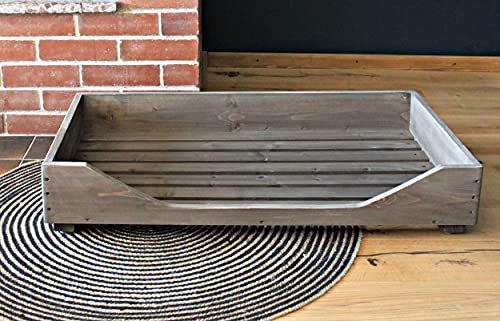 dekorie67 Hundebett aus Holz für mittlere Hunde - 80 x 50 cm - Farbe: Braun - Hundekorb/Hundesofa/Katzenbett aus Massivholz