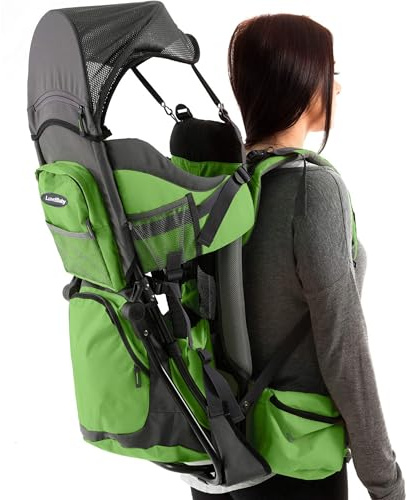 Luvdbaby Premium Baby Backpack Carrier for Hiking with Kids - Carry Your Child Ergonomically (Green/Grey)