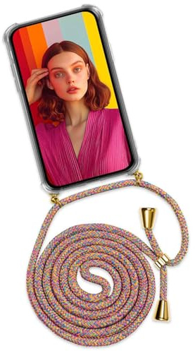 ONEFLOW Handykette für Huawei P20 Lite Hülle mit Band, Handyhülle mit Kette abnehmbar, Handyband zum Umhängen, Handy Umhängeband Lange Handykordel, Twist Case – Rainbow