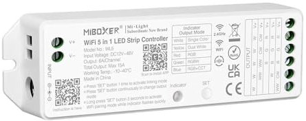 MiBoxer Mi-Light WLAN WL5 5in1 LED Steuergerät Controller Einfarbige, CCT, RGB, RGBW, RGBWW, RGB+CCT 12-24V Stripes Amazon Echo Alexa, Google Assistant, Tuya, IFTTT Siri Shortcuts