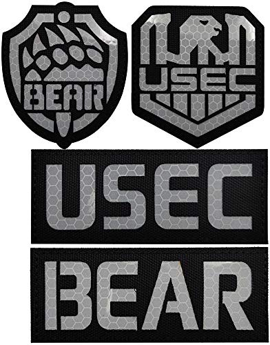 Russland Escape from Tarkov Bear USEC IR Infrarot reflektierender Aufnäher – taktische Militärabzeichen, dekorative Applikationen – Klettverschluss-Rückseite, 4 Stück