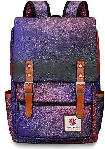Xinveen Vintage Laptop Backpack, Galaxy Starry Sky College School Backpack Travel Daypack Casual Business Rucksack