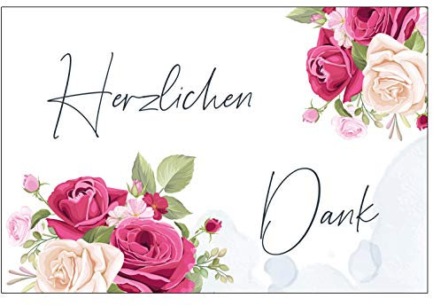 6 Premium Dankeskarten (Klappkarten) mit 6 weißen Umschlägen, Danke, Dankeschön, Karten, Dankekarten, Hochzeit, Geburt, Baby, Taufe, Abschied, Geburtstag, Jubiläum Blumen Blumenmotiv