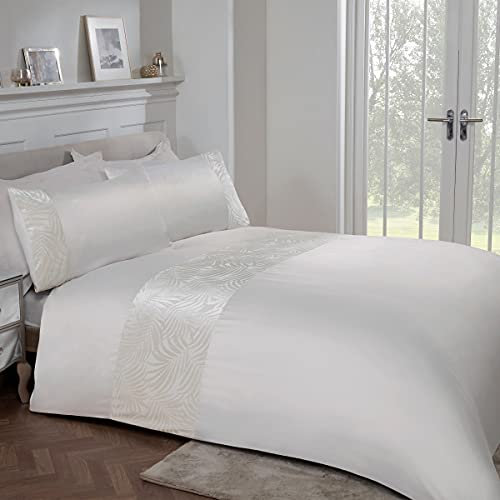 Sleepdown Bettwäsche-Set mit Kissenbezügen, Blumenmuster, Samt, elfenbeinfarben, cremefarben, luxuriös, weich, pflegeleicht, für Einzelbett (135 x 200 cm), Polyester