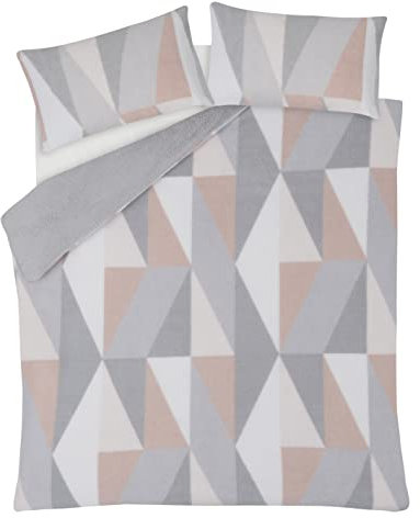 Sleepdown Set di biancheria da letto in pile Teddy con motivo geometrico, caldo e super morbido, trapuntato, con federe, rosa cipria, super king size (220 x 260 cm)