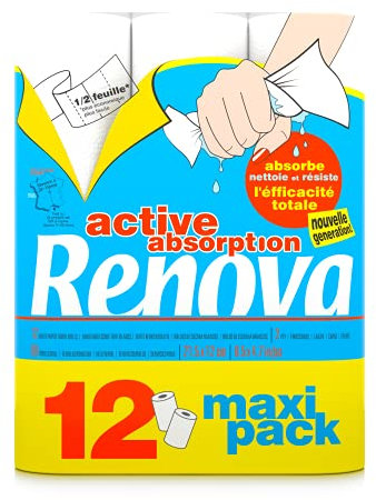 Renova Essuie-tout Active Absorption| 12 rouleaux | 2 plis blanc