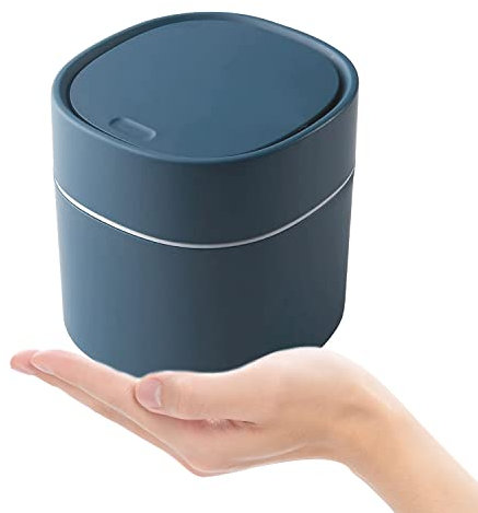 ETRAVEL Mini Desk Bin,Plastic Desktop Trash Bin with Lid, Small Office Table Bin for Bathroom, Office, Kitchen, Bedroom, kids Dark Blue