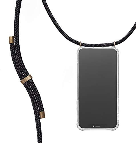 KNOK Handykette Kompatibel mit Apple iPhone 13 Mini - Silikon Hülle mit Band - Handyhülle für Smartphone zum Umhängen - Transparent Case mit Schnur - Schutzhülle mit Kordel in Schwarz