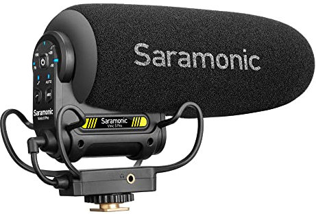 Saramonic Shotgun Microphone for Camera DSLR Camcorder Supercardioid, Monitoring, 3-Stage Gain, 3.5mm Professional External On-Camera Microphone Mic for Vlogging Video Recording Interview (Vmic5 Pro)