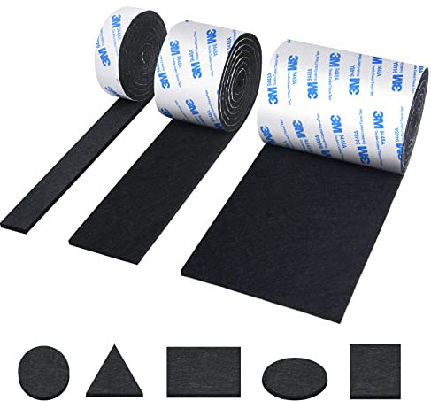 Vicloon Filzgleiter Selbstklebend, 3 Rollen Filz Selbstklebend(120 * 10cm /120 * 5cm /120 * 2cm), Starke Filzstreifen Stühle und Möbelfüße, Schneiden Sie Jede Form, Schwarze Möbelgleiter