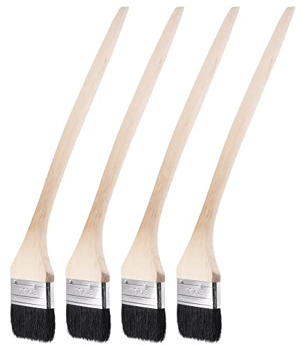 uxcell Bent Radiator Paint Brush 17 Length 3 Width Bristle with Long Wood Handle for Wall Treatment Black 4Pcs