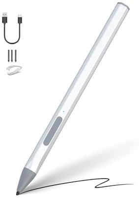 Stylus Pen for Microsoft Surface Pro 11/10/9/8/7/6/5/4/3/X Surface Go 4/3/2/1 Surface Book/Laptop/Studio/Duo, 4096 Pressure Sensitivity, Palm Rejection Function, Eraser & Right-Click Shortcuts, Silver
