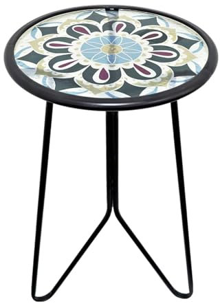 LIFFY Mesa auxiliar para exteriores, mesa redonda de cristal de 12 pulgadas con marco de metal, soporte decorativo para plantas y mesa auxiliar para patio, jardín, patio, cocina, porche
