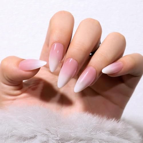 KXAMELIE Künstliche Nägel Lange Kunstnägel Goldfolie Press on Nails Ballerina Acryl Stick on Nails 24 Stück für Frauen und Mädchen (ombre)