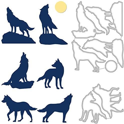 BENECREAT 2pcs Wolf Kohlenstoffstahl Stanzformen Schablonen, Tiermond Metallschablonen Scrapbooking Werkzeuge Für DIY Scrapbooking Fotoalbum Dekorative Prägung Papierkarte