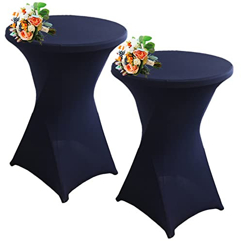 Strech Husse Für Stehtische Ø 60/80cm – Strechüberzug Tischhusse Für Bistrotische – Cocktail Tischdecken Stehtischhusse Für Hochzeit,Geburtstag,Taufe Etc (2Pcs-80cm,Navy Blue)