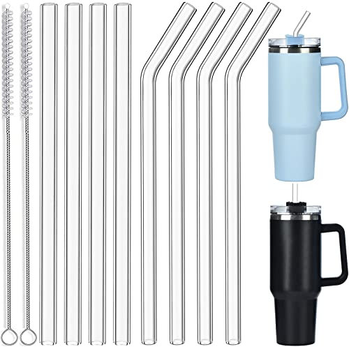 ALINK Lot de 8 pailles en verre de rechange de 1200 ml pour gobelet de voyage Stanley Adventure, pailles réutilisables avec brosse de nettoyage compatibles avec carafe à eau Stanley Cup Stanley de 1,2