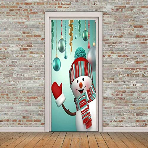 Autocollant De Porte Auto-Adhésif Porte Image Cloches De Bonhomme De Neige De Noël 77 X 200 Cm 3D Photo Papier Peint Porte Feuille Affiche Papier Peint Vinyle Étanche Amovible Peintures Murales - Pho