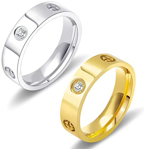 AmorArtSky Love Ring 18k Gold Silver Rings ：Friendship Ring With Screw Design Inlay Cubic Zirconia Stainless Steel Wedding Promise Bands Jewelry Mother's Day Birthday Gifts for Women, Size 6-10, 6 7 8