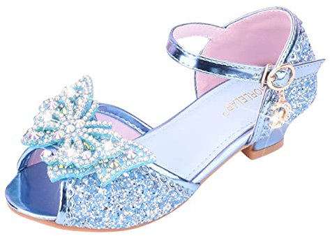 Fulidngzg Sandalen Mädchen 30 Elegante Ballerina Cosplay Schuhe Kinderschuhe Pumps Leder mit Absatz Schmal Klettverschluss Tanzschuhe Stöckelschuhe Bowknot Partei Sommer Prinzessin