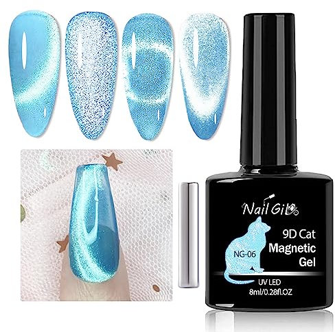 NAILGIL Cat Eye Gel Nagellack mit Magnet, Cat Eye Magnetic Gel Polish Soak Off UV LED Professionelle Anwendung für Nail Art Maniküre Salon DIY- Jelly Blue