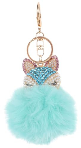 Veemoon Porte-clés Lapin Tout Doux Chanceux Porte-clés En Porte-clés Boule Pelucheux Tête De Renard Charme De à Main Renard Strass Porte-clés Flous Duveteux Boule Feuilletée Manquer