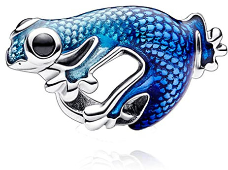 RMMY Charm Anhänger S925 Sterling Silber Metallic Blue Gecko Bracelet Bead für Europäische Armbänder Halskette Mother's Day Schmuck Geschenk Christmas für Damen Herren