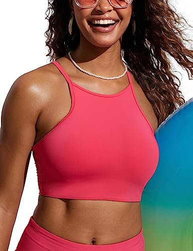 CRZ YOGA Damen Bikinitops Stehkragen Bikini Sport BH Racerback Gepolstert Bikinioberteil Sexy Bikini Oberteil Magenta 40