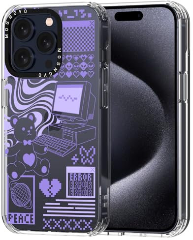 MOSNOVO Case for iPhone 15 Pro, [Buffertech 6.6ft Military-Grade Drop Protection] [Anti Peel Off Tech] Clear TPU Bumper Phone Case Cover Design - Y2K Aesthetic